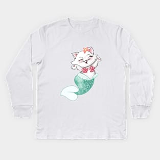 Cat mermaid Kids Long Sleeve T-Shirt